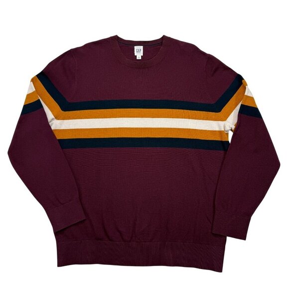 Gap Color Block Crewneck Sweater Cotton Plum Preppy Casual Academia Mens XXL NEW - Picture 2 of 11